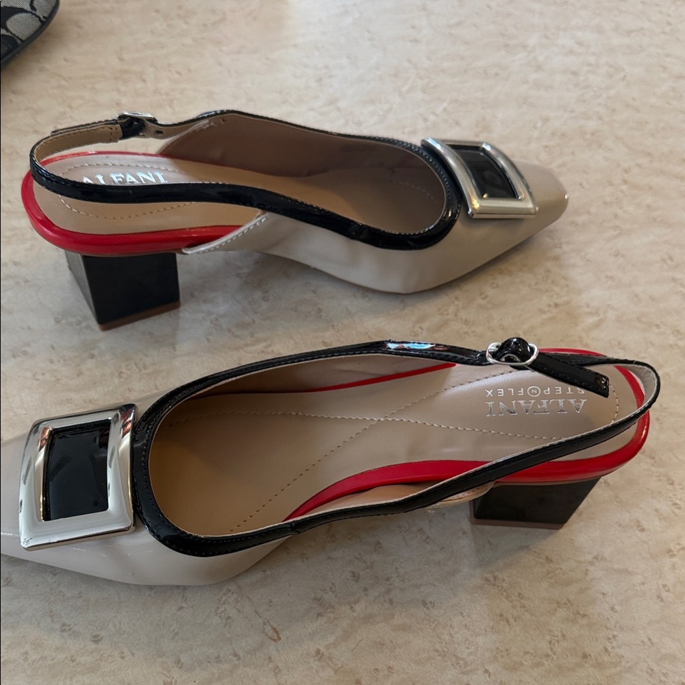 Alfani Black, Red, and Cream Slingback Heels